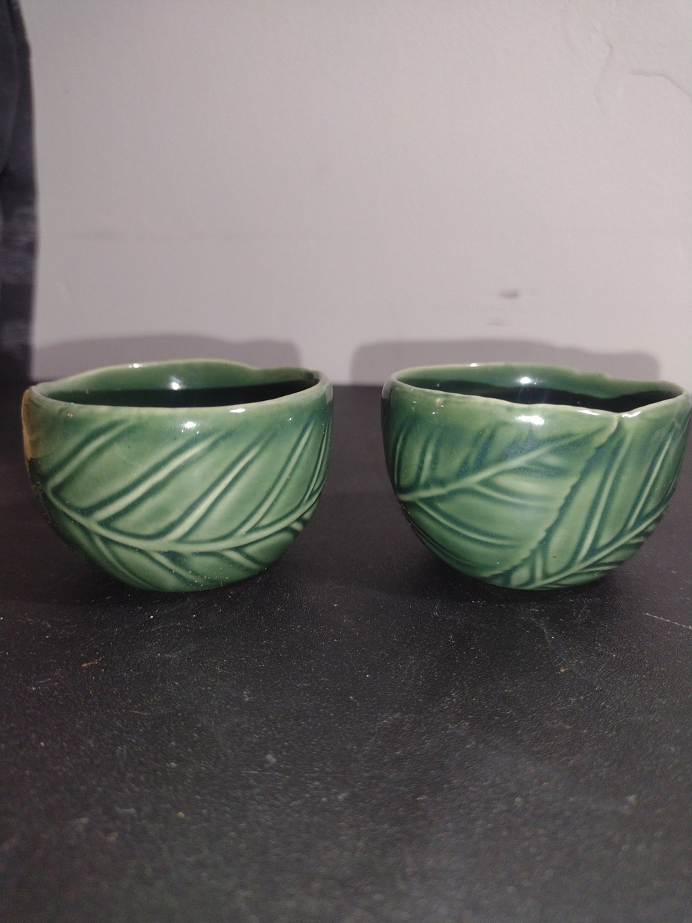 Green Leaf Ceramic Cup Pair - Home Art
